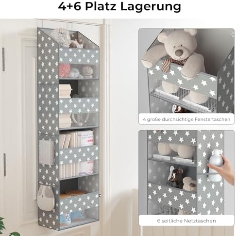 Ging-deurorganizer met 4 vakken, hangende opbergorganizer voor de achterkant van de deur, grijze deurplank om op te hangen, deurorganizer, hangende organizer voor de slaapkamer