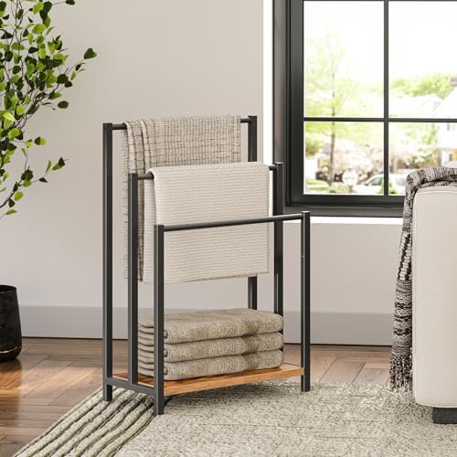 Handdoekhouder, vrijstaande handdoekstandaard voor de badkamer, handdoekladder met 3 stangen voor badhanddoeken, kleding, dekens, kranten, ruimtebesparend, Ind