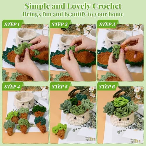 Haakset voor beginners, haakstarterset, bloempot-plant-haakset voor beginners, voor doe-het-zelf-knutselprojecten met haaknaalden, kleurrijk garen,