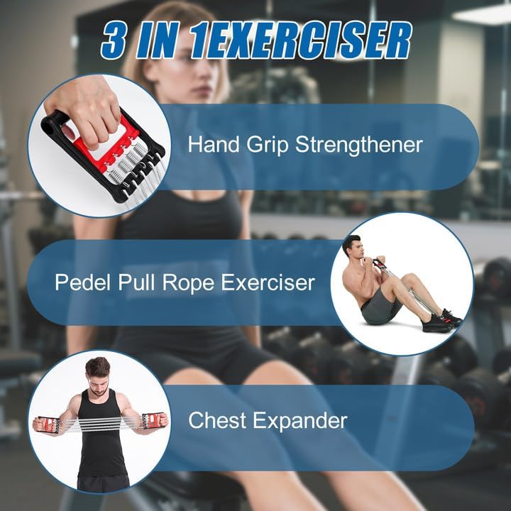 3-in-1 Fitness Trainer – Buikspier, Handgreep & Expander met 5 Veren
