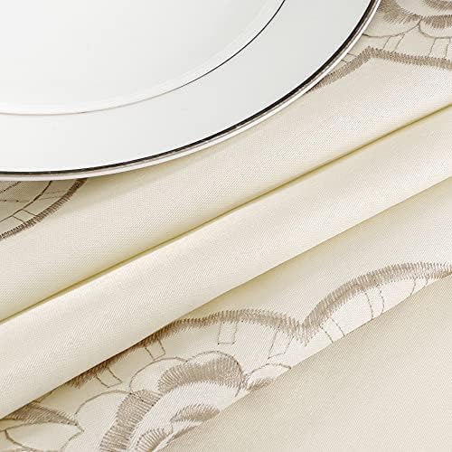 Sourcingmap Linnen Lichtbeige Rond tafelkleed met rozenborduursel voor feestdagen, bruiloften, themafeesten, tafeldecoratie, dressoir, tafelkleed