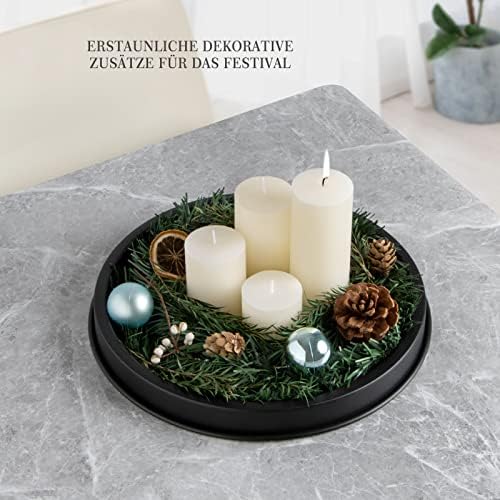 Decoratief dienblad, decoratieve kaarsenplateaus, zwart rond decoratief bord, metalen dienblad, mat, 30 cm