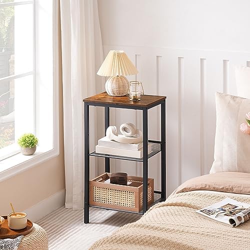 Bijzettafel, telefoontafel, vintage salontafel met 2 verstelbare roosterplanken, kleine salontafel, hoog en smal, eenvoudig te monteren tafel voor de woonkamer