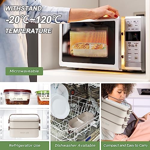 2700 ml bento-box met 3 verdiepingen, inclusief vork en lepel, 4-in-1-lunchbox – voorraadbak, opbergbox voor mannen, vrouwen en studenten, magnetron- en vaatwasmachinebestendig