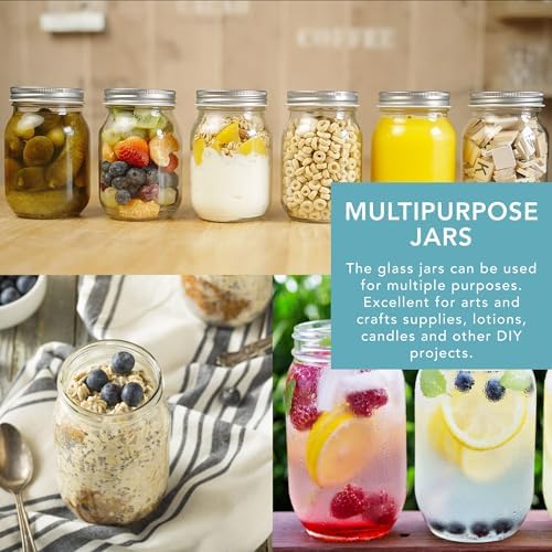 Glazen weckpotten met deksel, luchtdicht, 500 ml, voor overnight oats, zelfgemaakte jam, stevig glas met deksel voor honing, inmaken, conserveren, bewaren