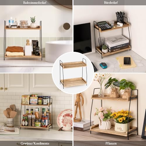 Koffie-organizer, houten keukenorganizer, keukenrek voor aanrecht, 2-laags rek voor koffiebar voor keuken, thuis, kantoor – bruin