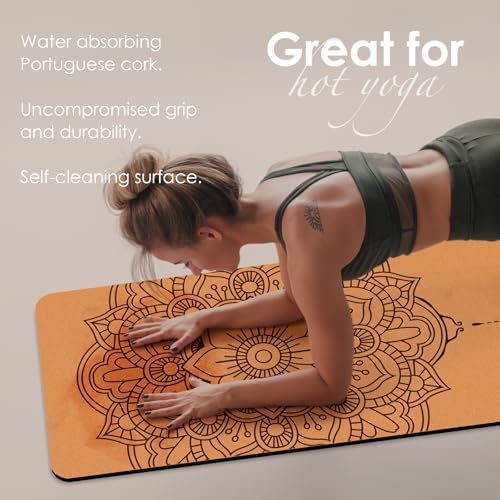 Yogamat – kurk, antislip, uniek ontwerp, extra dik natuurlijk kurk, TPE-fitnesstrainingsmat met draagtas en riem, voor thuis, pilates