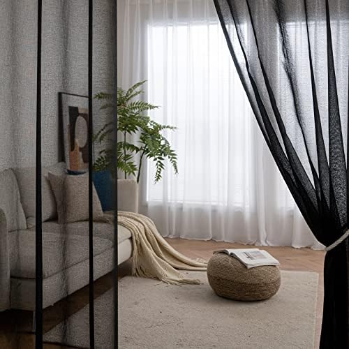 Transparante voile gordijnen met oogjes, doorschijnend, luchtig, decoratief, polyester, voor woonkamer, slaapkamer, 140 x 260 cm (B x H), oogjes aan de bovenkant, set van 2, Bl