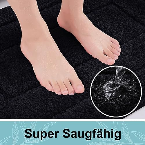 Microvezel badkamermat, antislip, wasbare badmat, zachte, waterabsorberende badmat voor de badkamer – 40 x 60 cm, zwart