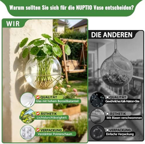 Set van 6 creatieve glazen wandvazen, hangende potten voor hydrocultuurplanten, wanddecoratie voor thuis/de woonkamer