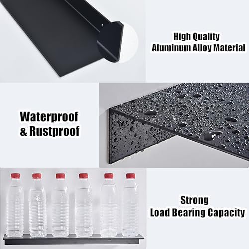 Zwart doucherek, zonder boren, klein metalen wandrek, set van 2, 30 cm badkamerrek, douchemand, decoratief wandrek voor woonkamer, keuken