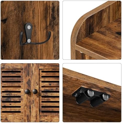 Medicijnkast, badkamerkast, wandkast voor de badkamer, keukenkast, badkamerkast met kleppen en handdoekhouder, verstelbare plank, 2 Hoo