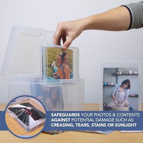 Doorzichtige foto-opbergdoos met 6 binnenvakken voor 600 foto's, doorzichtige organizer voor kantoorbenodigdheden, kabels, stickers