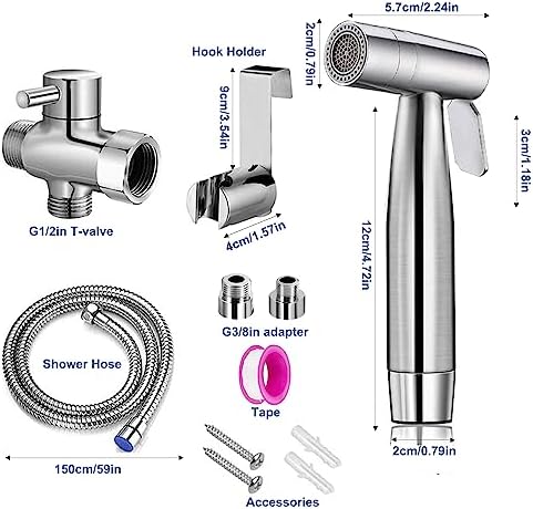 Bidet-handdoucheset, handdouche voor bidet met twee standen (straal/stroom) – voor douche, badkamer, hygiëne, toiletpapier, luierreiniging, met G