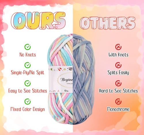 6 stuks x 50 g dik haakgaren, textielgaren voor beginners, goed zichtbare steken, kleurrijk garen, katoen-nylon menggaren, haakgaren, me