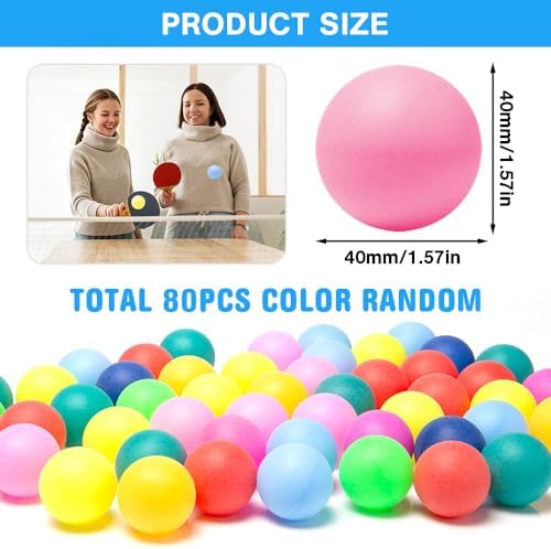 80 stuks 40 mm kleurrijke tafeltennisballen, kunststof pingpongballen, kleurrijk, ronde tafeltennisballen, speelgoed, gemengde kleuren, trainingsballen