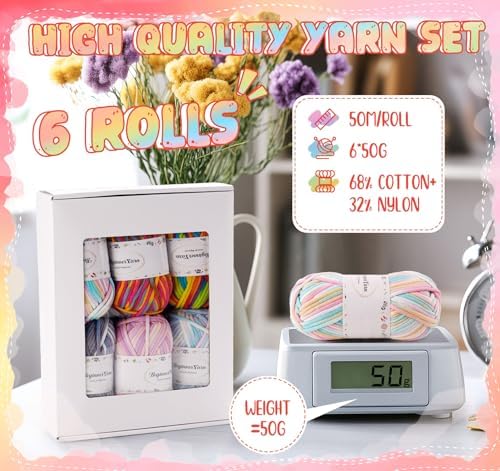 6 stuks x 50 g dik haakgaren, textielgaren voor beginners, goed zichtbare steken, kleurrijk garen, katoen-nylon menggaren, haakgaren, me
