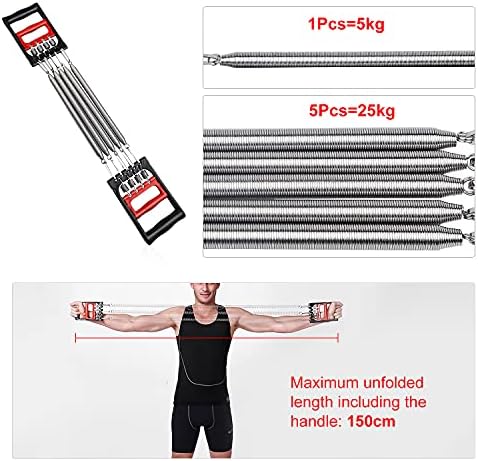 Borst-expander, verstelbaar, fitness-expander, borst-expander voor mannen en vrouwen, met 5 veer-spiertrainers, weerstandsband met afneembare stalen veren, voor borst-, arm- en krachttraining