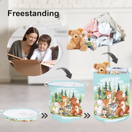 Tannenwald Wildtiere wasmand voor kinderen met handvat, opvouwbare opbergmand voor kleding en speelgoed, opbergbox voor jongens en meisjes, voor babykamer en badkamer, beer D