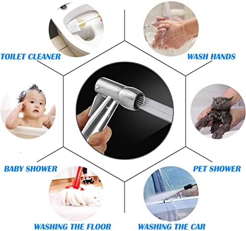 Roestvrijstalen handdouche, toilet, badkamer, bidet voor bidetkranen, toilet met 1,5 m slang en houder, douchekop, babydouche, dierenbad, water