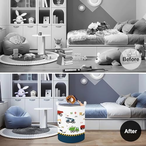 Waskorf voor kinderen, met handvat, opvouwbaar, kleding, speelgoed, opbergmand, opbergbox voor babykamer, badkamer, blauw voertuig, 40 x 50 cm