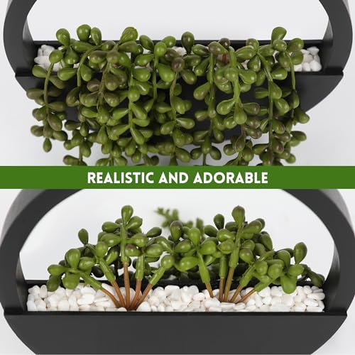 Kunstplanten om op te hangen, 31,8 cm, kunstparelketting in pot met 21,6 cm ophangkoord voor binnen en buiten, wanddecoratie, 2 stuks (zwart)
