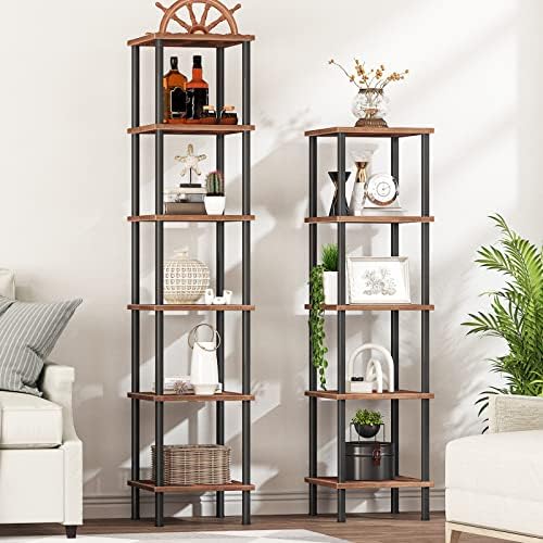 EBF55CJ01 Boekenkast met 6 planken, smalle hoekkast, staande kast, kast in industriële stijl, opbergkast, kantoorkast, open kasten voor de woonkamer, Be