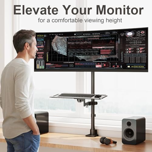 Monitorbeugel, 1 monitor, 24–57 inch, extra hoog, in hoogte verstelbaar, beeldschermbeugel, monitorstandaard, draagvermogen tot 27 kg, zwart