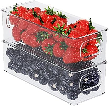 Koelkast-organizerset, 8-delig, stapelbare opbergdozen, kleine koelkastdozen met handvat, transparante bakjes voor keuken, kasten, vriezer, voorraadkast – BPA-vrij