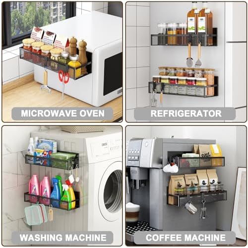 Magnetisch kruidenrek voor de koelkast, set van 2 magnetische rekken, koelkast-magneet-organizer met 4 beweegbare haken, magnetisch koelkastrek voor de keukenorganisatie