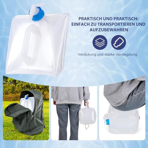 Waterkan, opvouwbaar, 10 l/20 l, waterkan met kraan, waterkan, kamperen, opvouwbare kan, voedselveilig, incl. uitloop