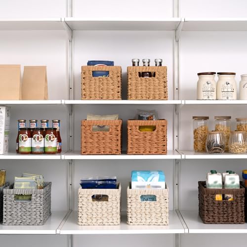 Opbergmand, set van 2 manden, grote gevlochten mand voor de badkamer, witte mand voor planken, waterbestendige manden, gevlochten plankmanden met handvatten, Beaut