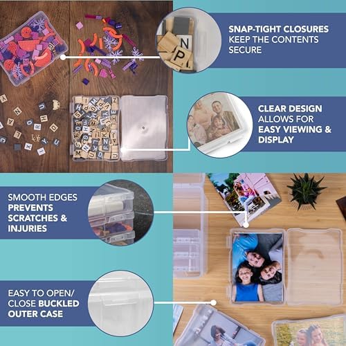 Doorzichtige foto-opbergdoos met 6 binnenvakken voor 600 foto's, doorzichtige organizer voor kantoorbenodigdheden, kabels, stickers