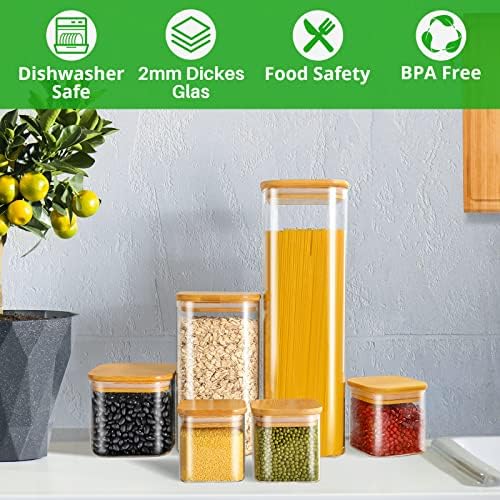Glazen voorraadpotten met deksel, set van 10, vierkante voorraadpotten, 2500 ml/1500 ml/750 ml/350 ml, grote voorraadpotten, luchtdichte glazen potten, keuken