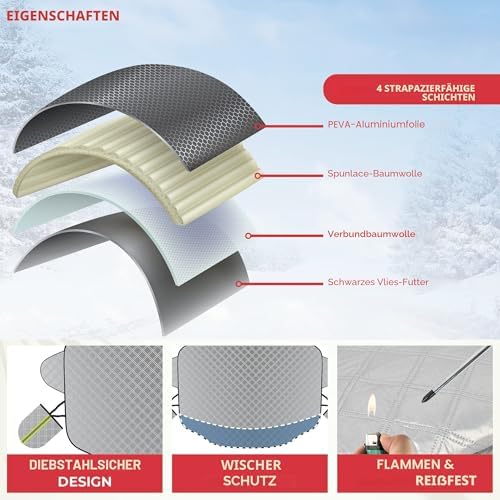 Autowindschermhoes winter – Magnetische windschermhoes groot – Opvouwbaar, extra dik en waterdicht – tegen vorst, ijs, sneeuw, zon – 153 x 127 cm