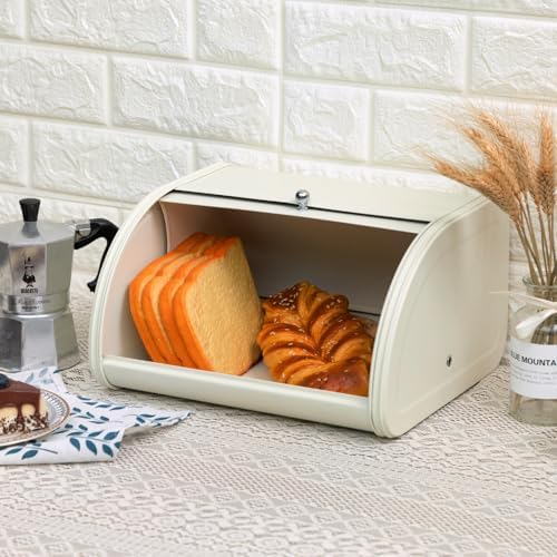 Broodtrommel met roestvrijstalen behuizing, metalen broodtrommels voor de keuken, broodbewaarbak met oprolbare broodtrommel, eenvoudig op te bergen broodtrommelhouder Li