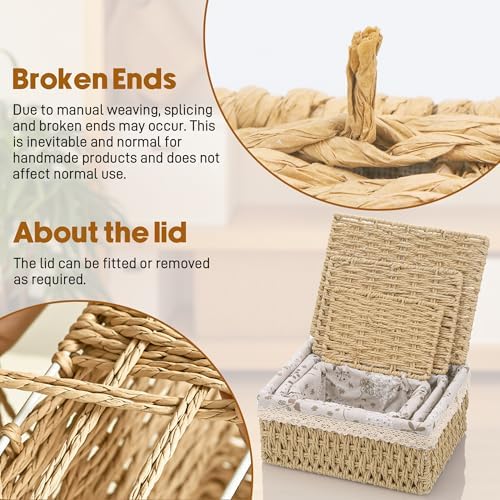 3-delige opbergmand met deksel, decoratieve mand, gevlochten, ruimtebesparende manden, opbergruimte, badkamer, geschenkmand, gevlochten opbergbox met uittrekbaar deel