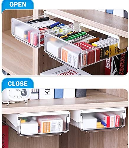 Zelfklevende lade onder het bureau, set van 2 creatieve bureaustickers, verborgen onderbouwlade met schroeven, bureau-organizer voor thuis en op kantoor (zwart)