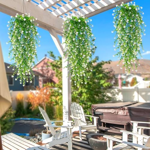 6 stuks kunstbloemen, voor buiten, weerbestendig, UV-bestendig, hangende kunstbloemen, balkonplant, kunstbloemen voor buiten, balkonbak, tuin, wit
