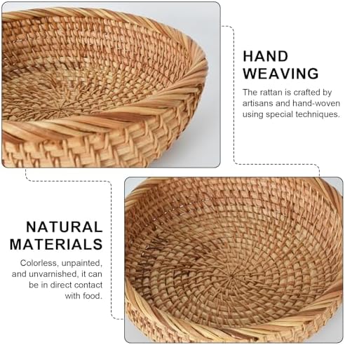 Rond rotan dienblad, handgevlochten decoratief dienblad, ronde fruitschalen van natuurlijk rotan, gevlochten opbergmand voor fruit, brood, koekjes, snoep, sp