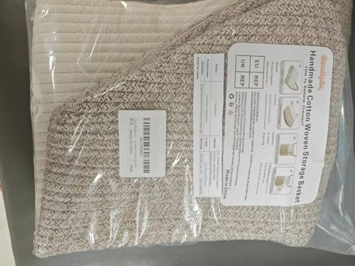 Opvouwbare wasmand met deksel, wasmand, gevlochten manden, groot en XXL, wit, bruin, katoenen mand, grote opbergmand (37 x 52 cm)