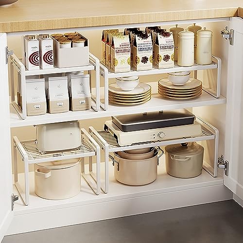 Keukenkast-organizer, inlegrek met antislipmat, keukenkast-inleg, voor keuken/badkamer/tafelblad/dressoir. (Wit)