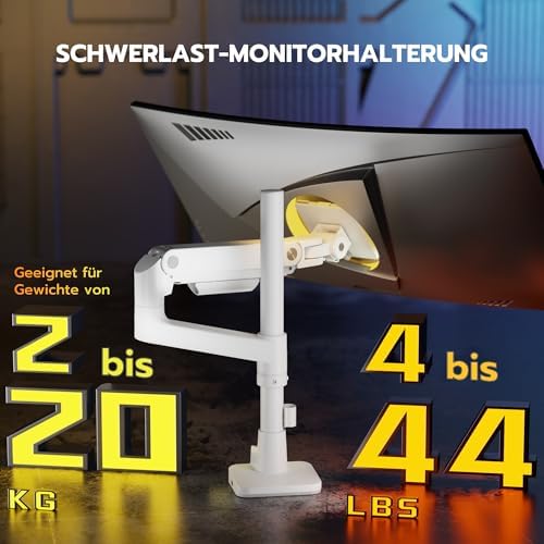 Monitorbeugel met USB A/C, monitorarm voor 17–49 inch platte, gebogen schermen, in hoogte verstelbare schermbeugel, tafelbeugel, draagvermogen max. 20
