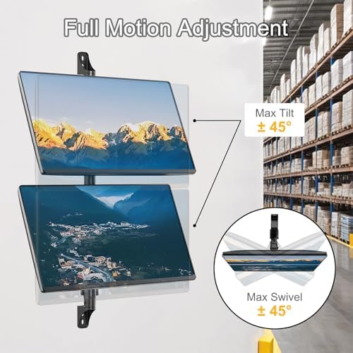 Wandbeugel voor twee monitoren van 17" – 32", max. 9 kg/arm, VESA 75/100, in hoogte verstelbaar, kantelbaar, draaibaar, kabelbeheer & ultradun voor gaming/thuiskantoor, eenvoudige montage, zwart