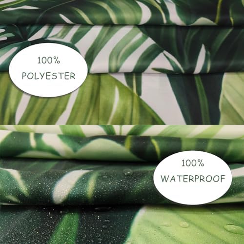 Douchegordijn, 180 x 180 cm, groene bladeren, plantenpatroon, schimmelbestendig en wasbaar, waterafstotend, badgordijn van polyester, douchegordijn, badgordijn met 12 insteekringen en douchegordijnringen