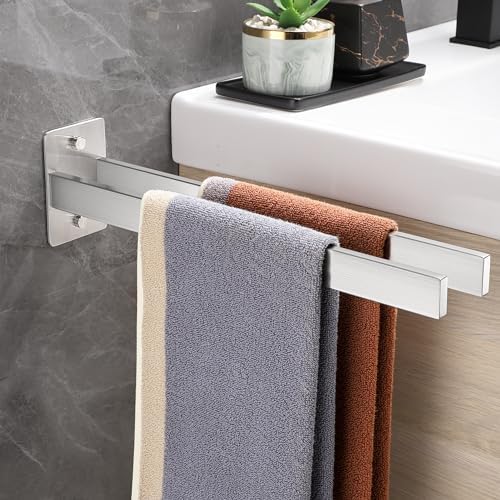 Handdoekhouder, boren, roestvrij staal 304, handdoekstang, dubbele handdoekhouder, rechthoekig, wandhanddoekhouder voor badkamer en keuken, 38 cm, zilver