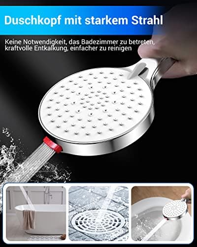 Waterbesparende douchekop 9 l/min Waterbesparende douchekop Hogedruk-douchekoppen 125 mm 5 straalsoorten Handdouche met Power-Wash-functie voor het reinigen van badkuipen,