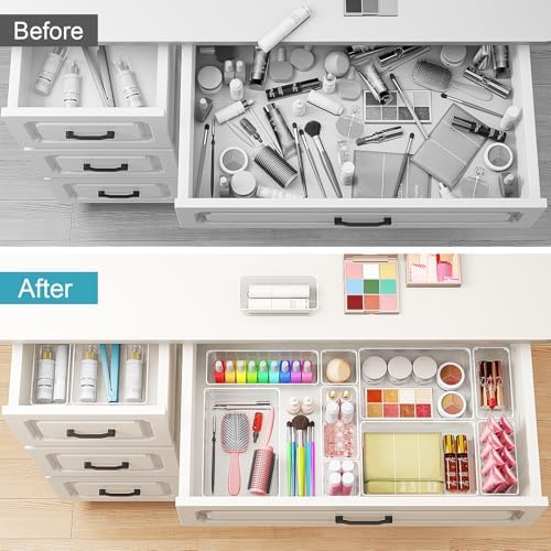 Lade-inzetstuk, lade-organizer, 25-delige make-uptafel-organizer in 4 maten, lade-organizer, make-up-organizer, lade-organizersysteem voor het bureau,
