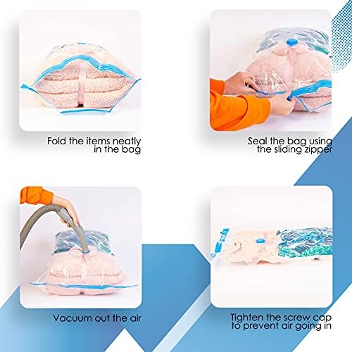 Vacuümzakken – set van 6, groot, 60 x 80 cm | Ruimtebesparende vacuümzakken met veilige dubbele sluiting + ventiel | Voor het opbergen van kleding, beddengoed, handdoeken, dekbedden en kussens