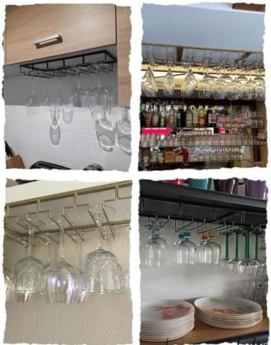 Set van 2 wijnrekjes met 4 rijen, metalen glazenstang, bevestiging onder de kast met schroeven, ophangbaar wijnrek voor thuisbar, keukenbar, café, restaurant